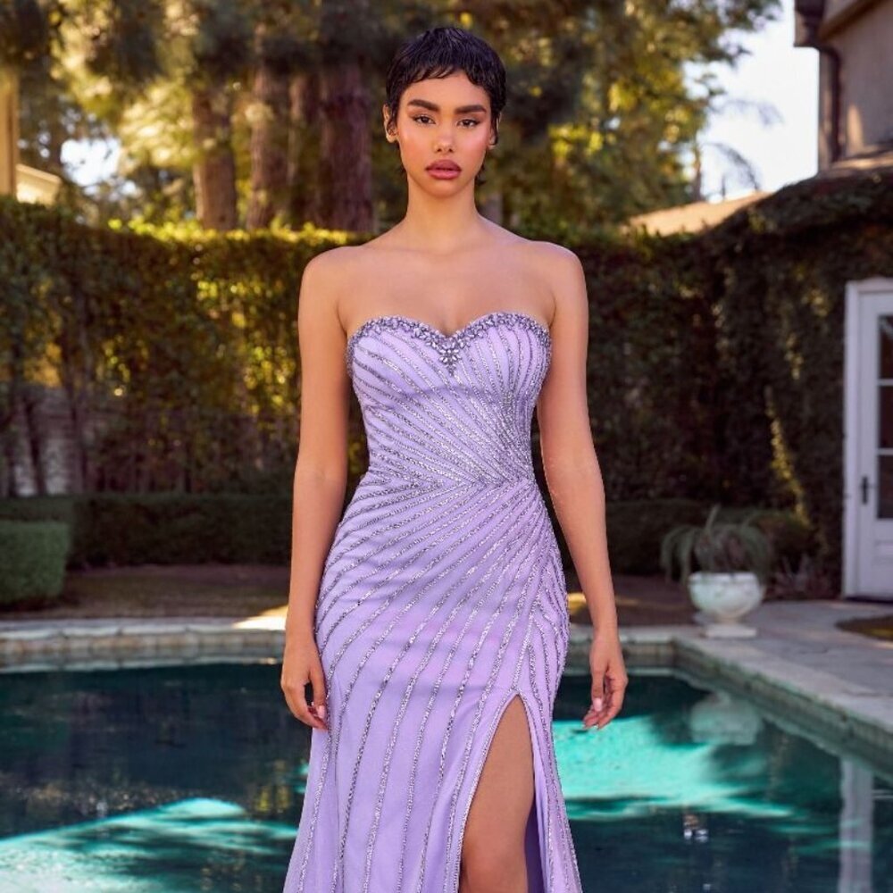 NEW STRAPLESS DAZZLING RHINESTONES EMBELLISHED MAXI PROM TULLE DRESS CD C166